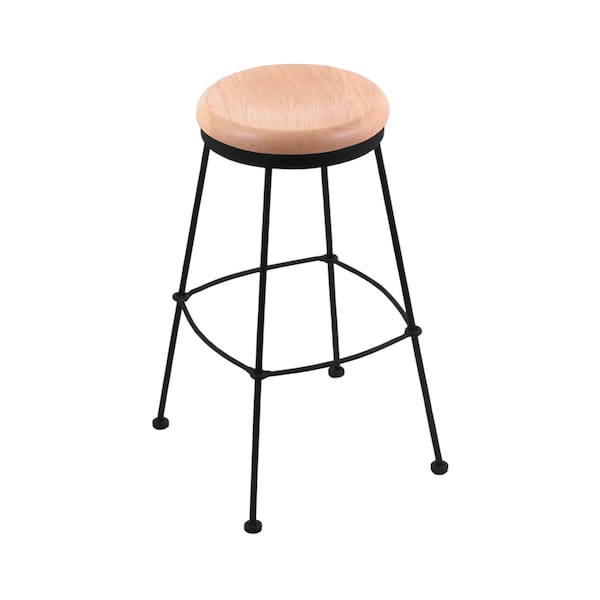 25" Stationary Counter Stool, Black Wrinkle, Nat Oak Seat